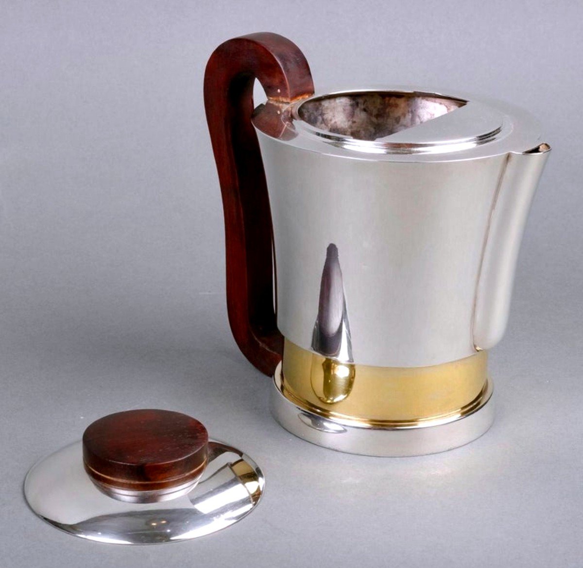 1930 Jean E. Puiforcat Modernist Tea Coffee Set Sterling Silver Vermeil Rosewood-photo-3