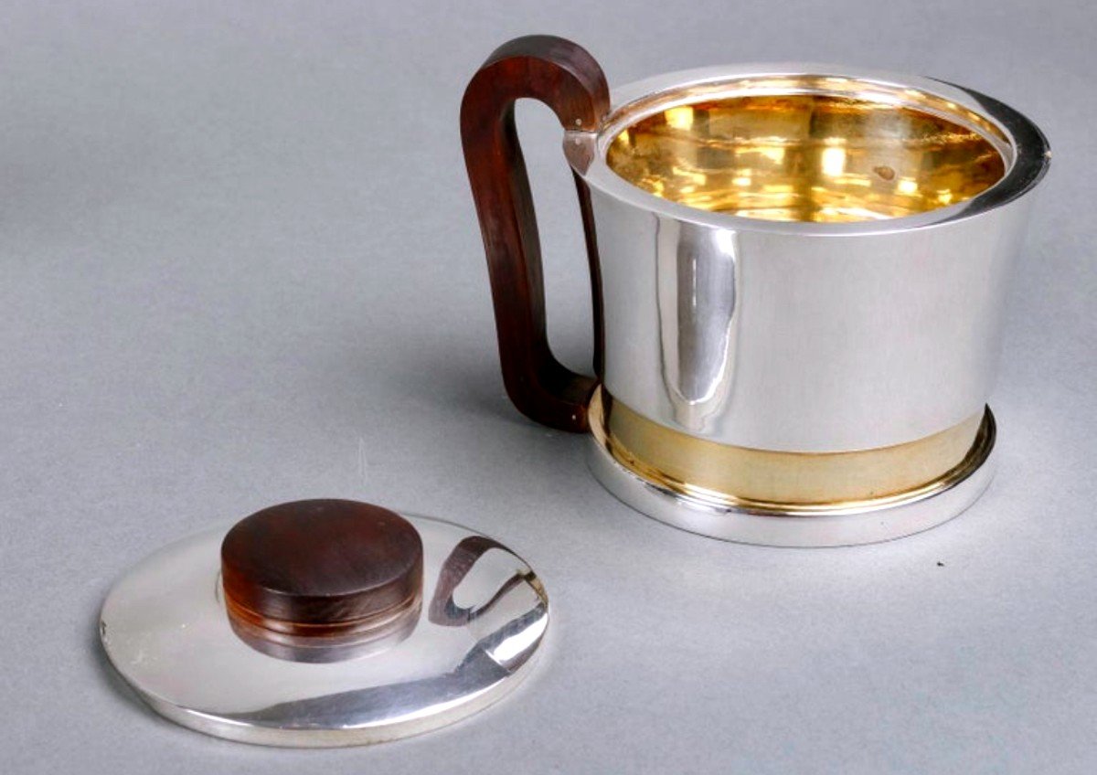 1930 Jean E. Puiforcat Modernist Tea Coffee Set Sterling Silver Vermeil Rosewood-photo-1