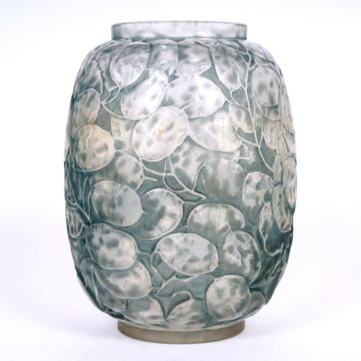 1914 René Lalique - Vase Monnaie Du Pape Glass With Blue Patina