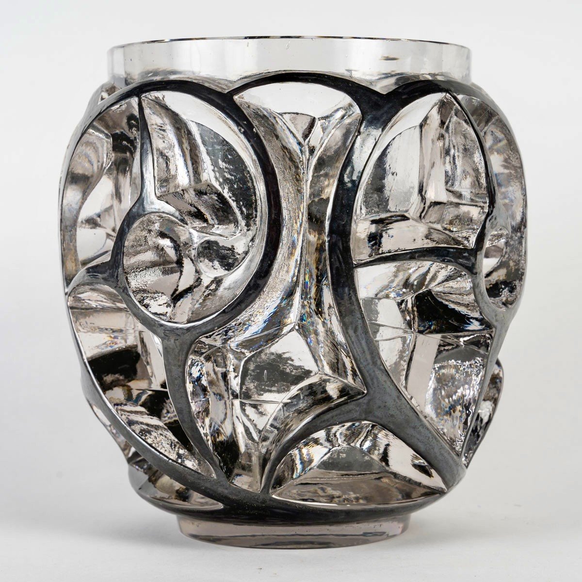 1926 René Lalique - Vase Tourbillons Glass With Black Enamel-photo-3