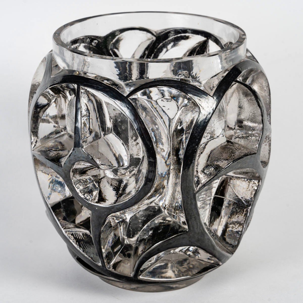 1926 René Lalique - Vase Tourbillons Glass With Black Enamel-photo-4