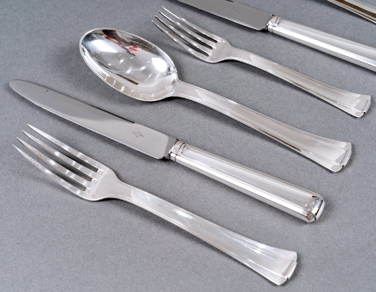 Jean E. Puiforcat - Cutlery Flatware Set Dinard Papyrus Sterling Silver - 131 Pieces-photo-3