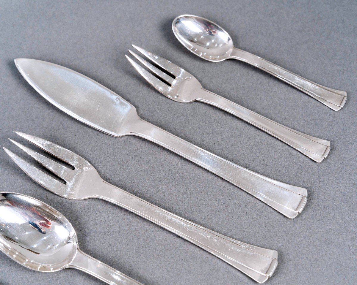 Jean E. Puiforcat - Cutlery Flatware Set Dinard Papyrus Sterling Silver - 131 Pieces-photo-4