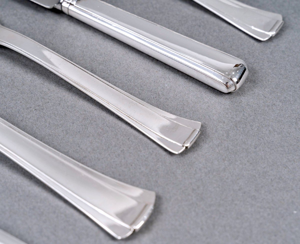 Jean E. Puiforcat - Cutlery Flatware Set Dinard Papyrus Sterling Silver - 131 Pieces-photo-4