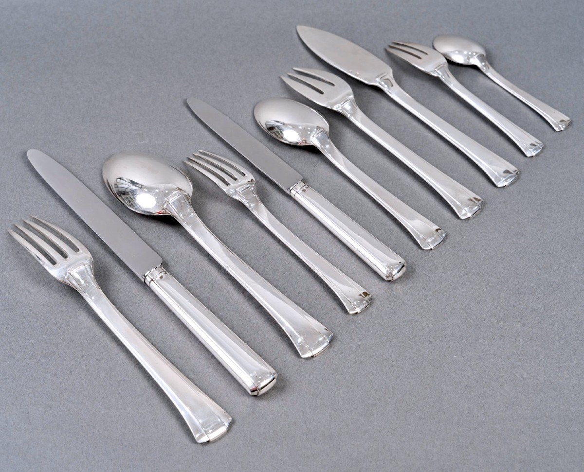 Jean E. Puiforcat - Cutlery Flatware Set Dinard Papyrus Sterling Silver - 131 Pieces-photo-5