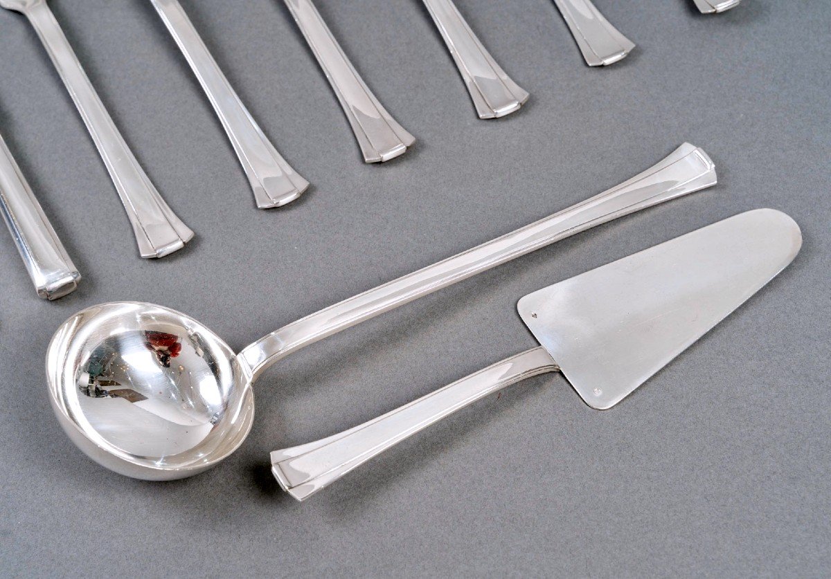 Jean E. Puiforcat - Cutlery Flatware Set Dinard Papyrus Sterling Silver - 131 Pieces-photo-7