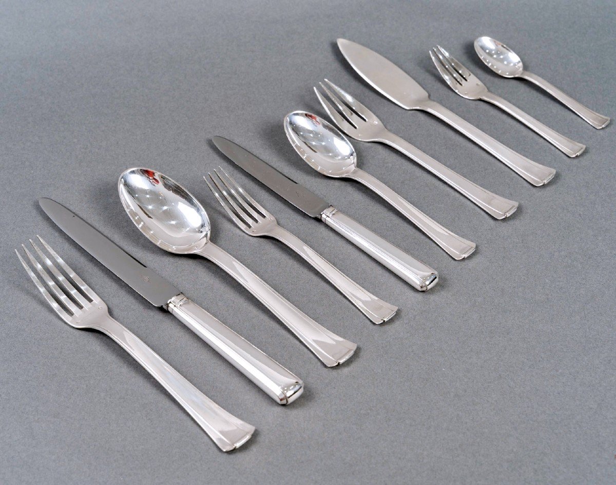 Jean E. Puiforcat - Cutlery Flatware Set Dinard Papyrus Sterling Silver - 131 Pieces