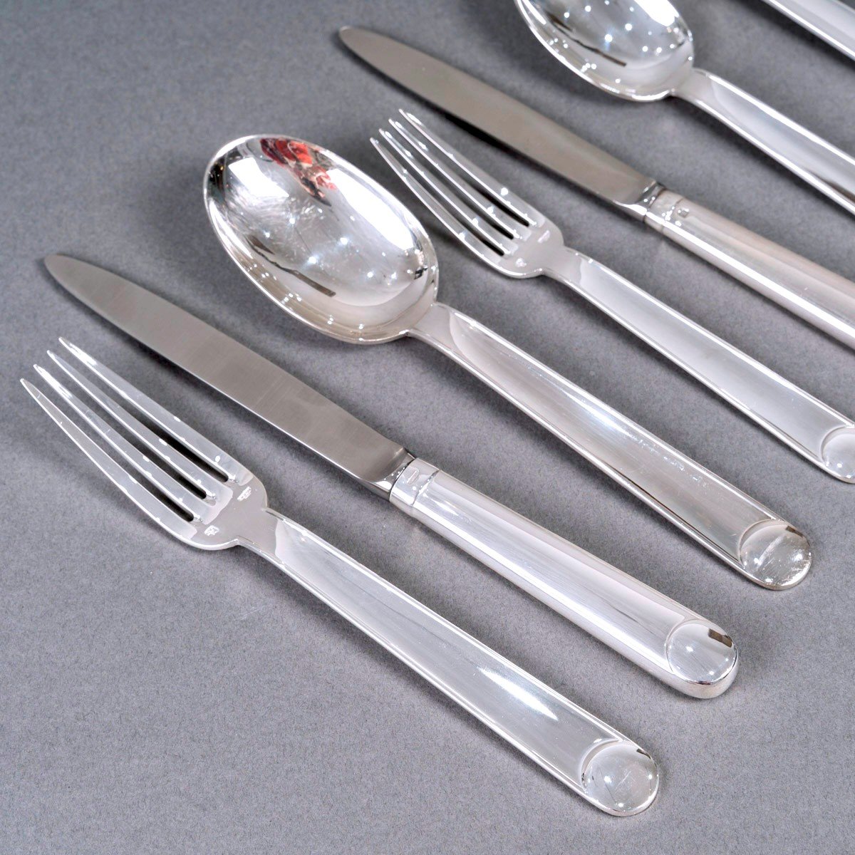 Jean Puiforcat - Art Deco Cutlery Flatware Set Normandy Silver Metal - 92 Pieces-photo-2