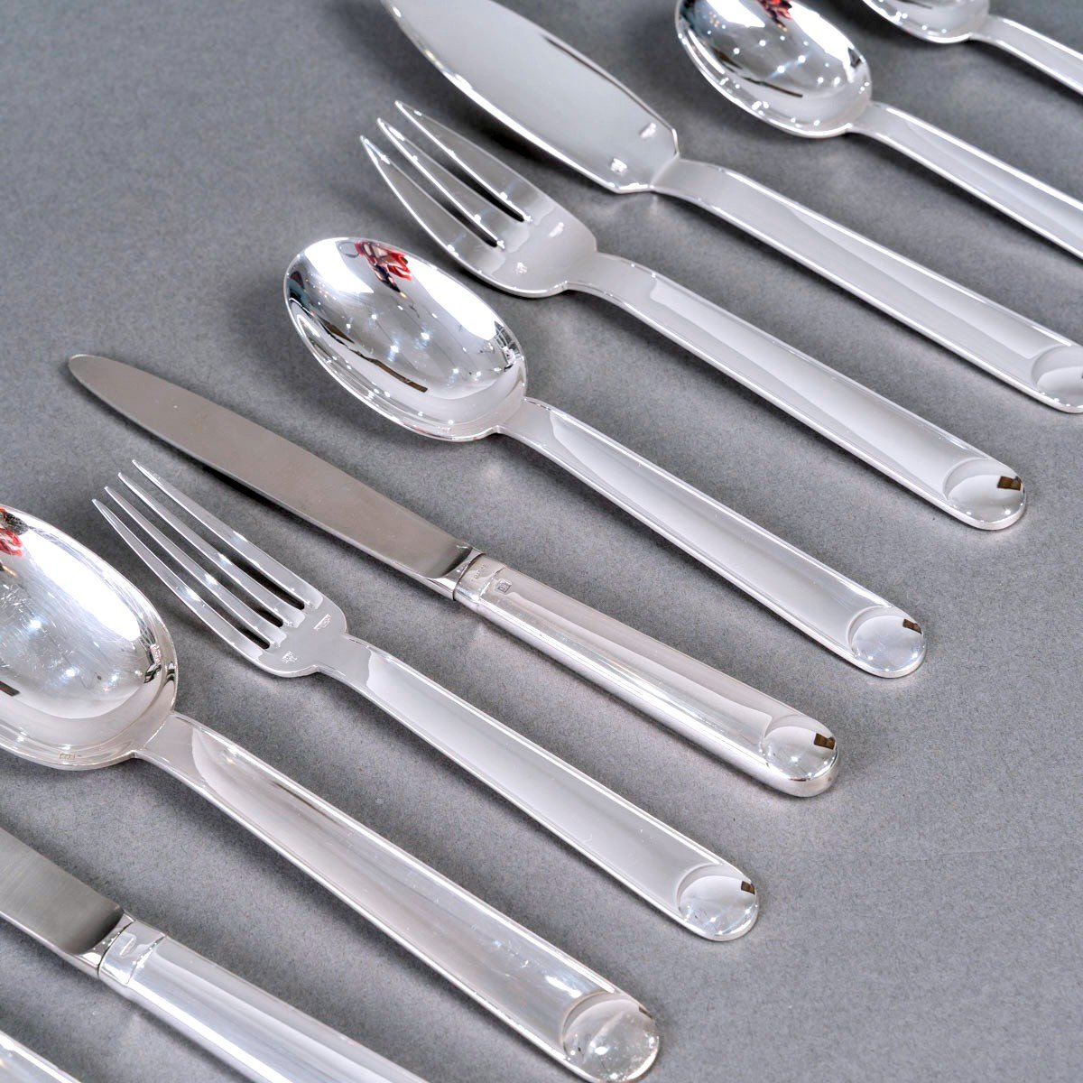 Jean Puiforcat - Art Deco Cutlery Flatware Set Normandy Silver Metal - 92 Pieces-photo-3