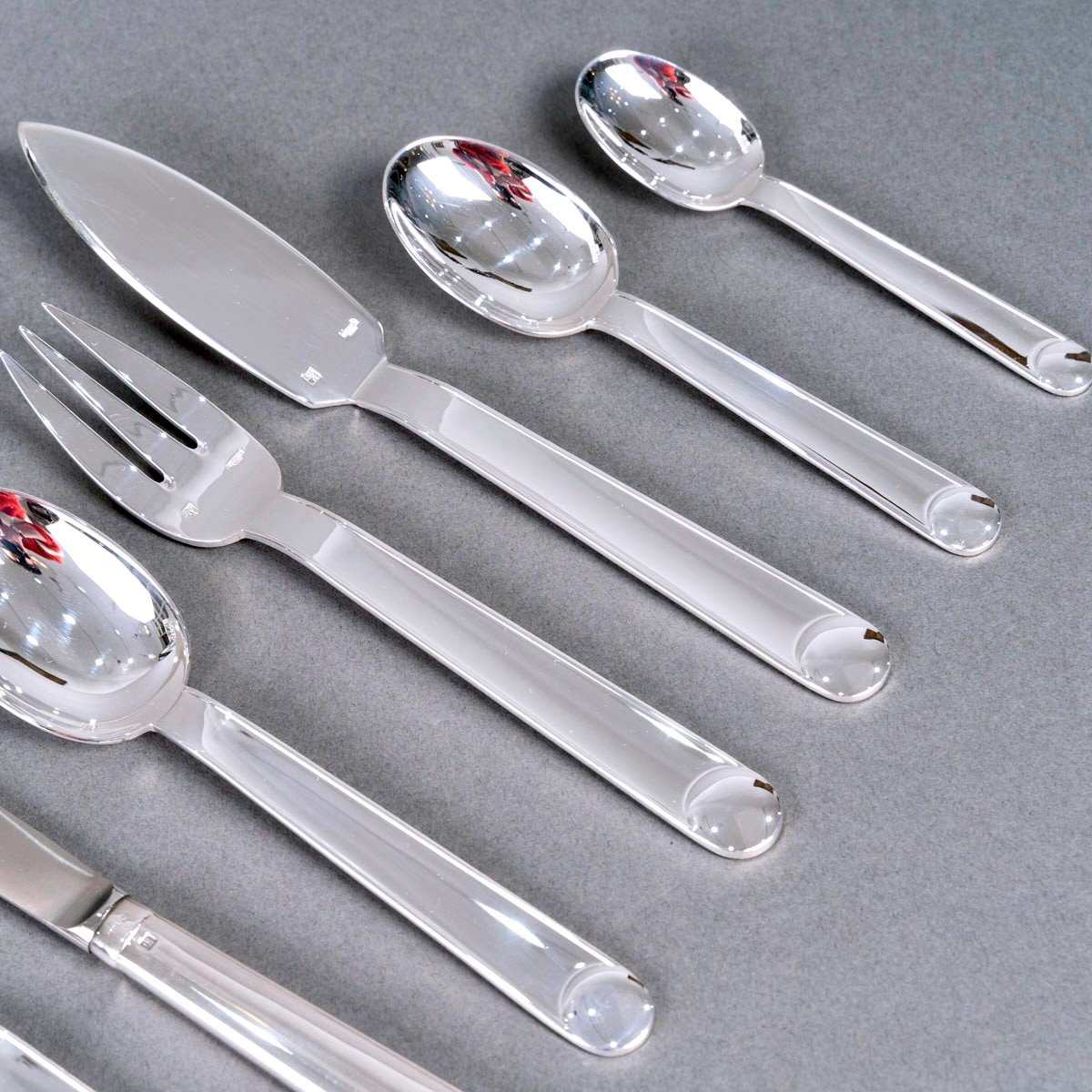 Jean Puiforcat - Art Deco Cutlery Flatware Set Normandy Silver Metal - 92 Pieces-photo-4