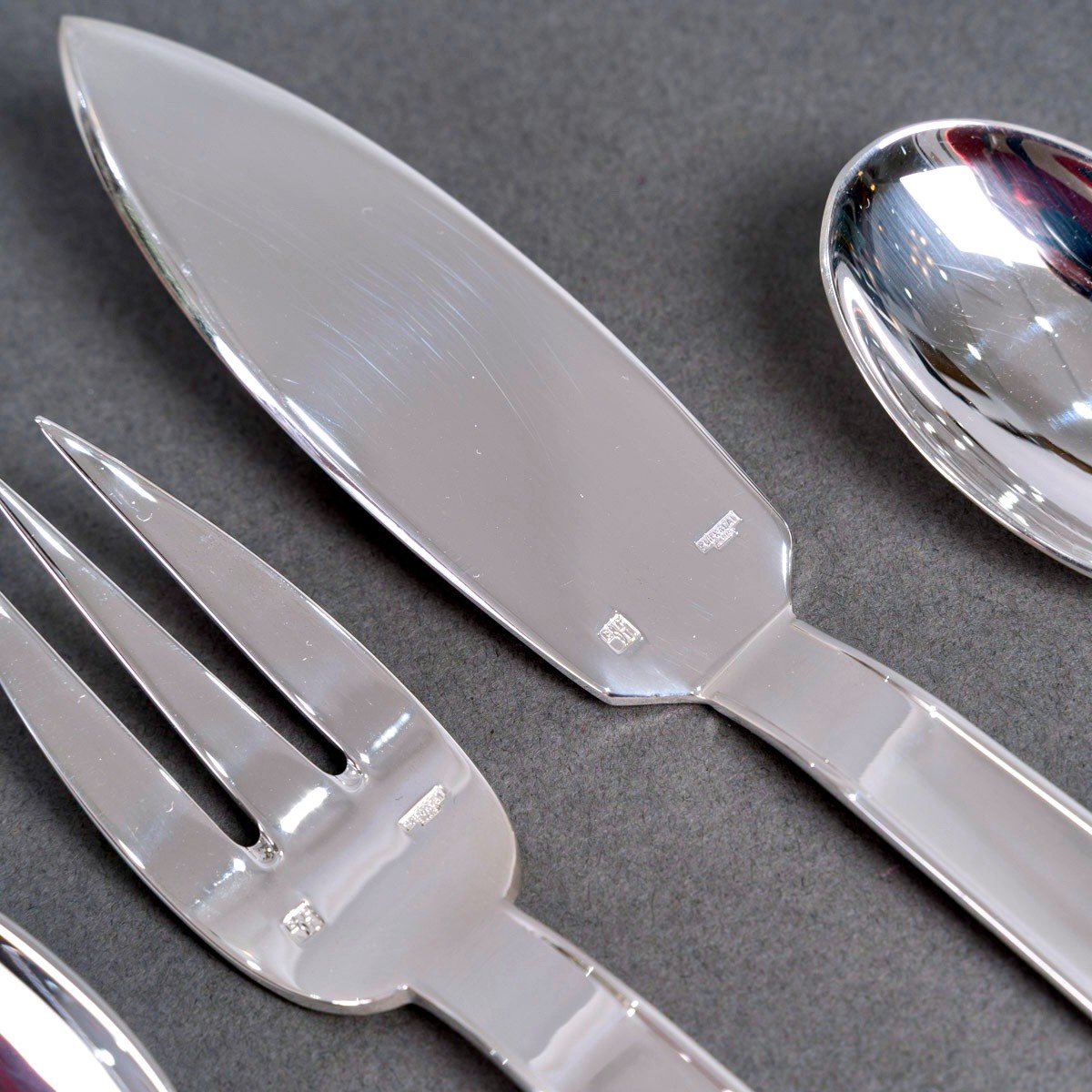 Jean Puiforcat - Art Deco Cutlery Flatware Set Normandy Silver Metal - 92 Pieces-photo-1