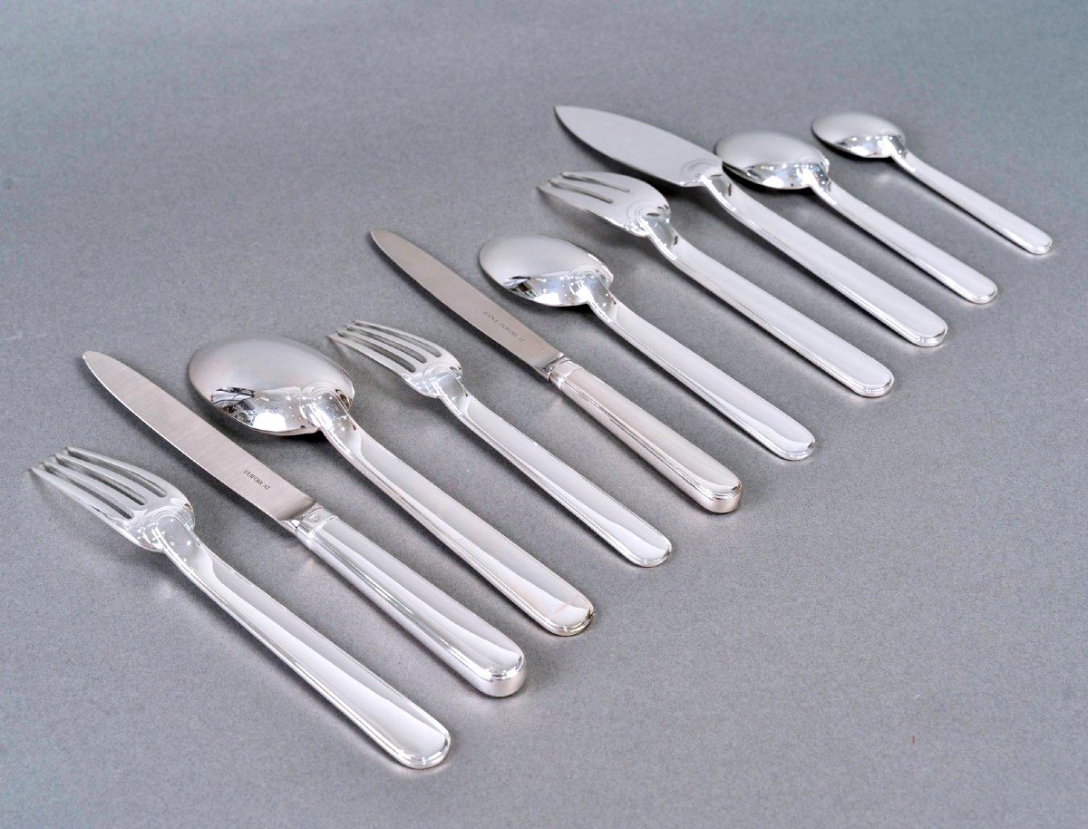 Jean Puiforcat - Art Deco Cutlery Flatware Set Normandy Silver Metal - 92 Pieces-photo-3