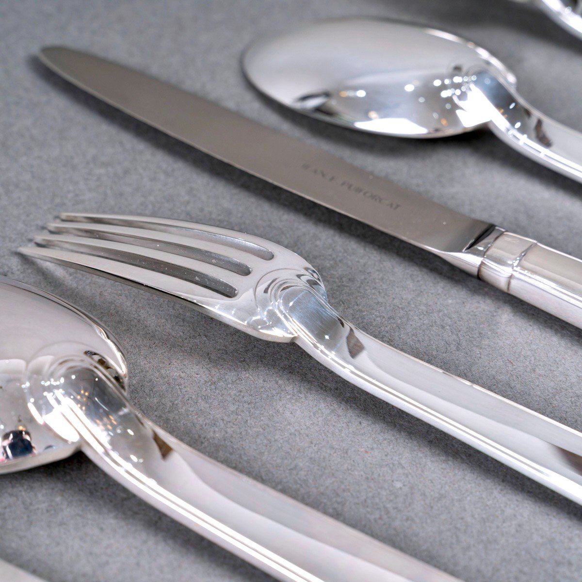 Jean Puiforcat - Art Deco Cutlery Flatware Set Normandy Silver Metal - 92 Pieces-photo-4