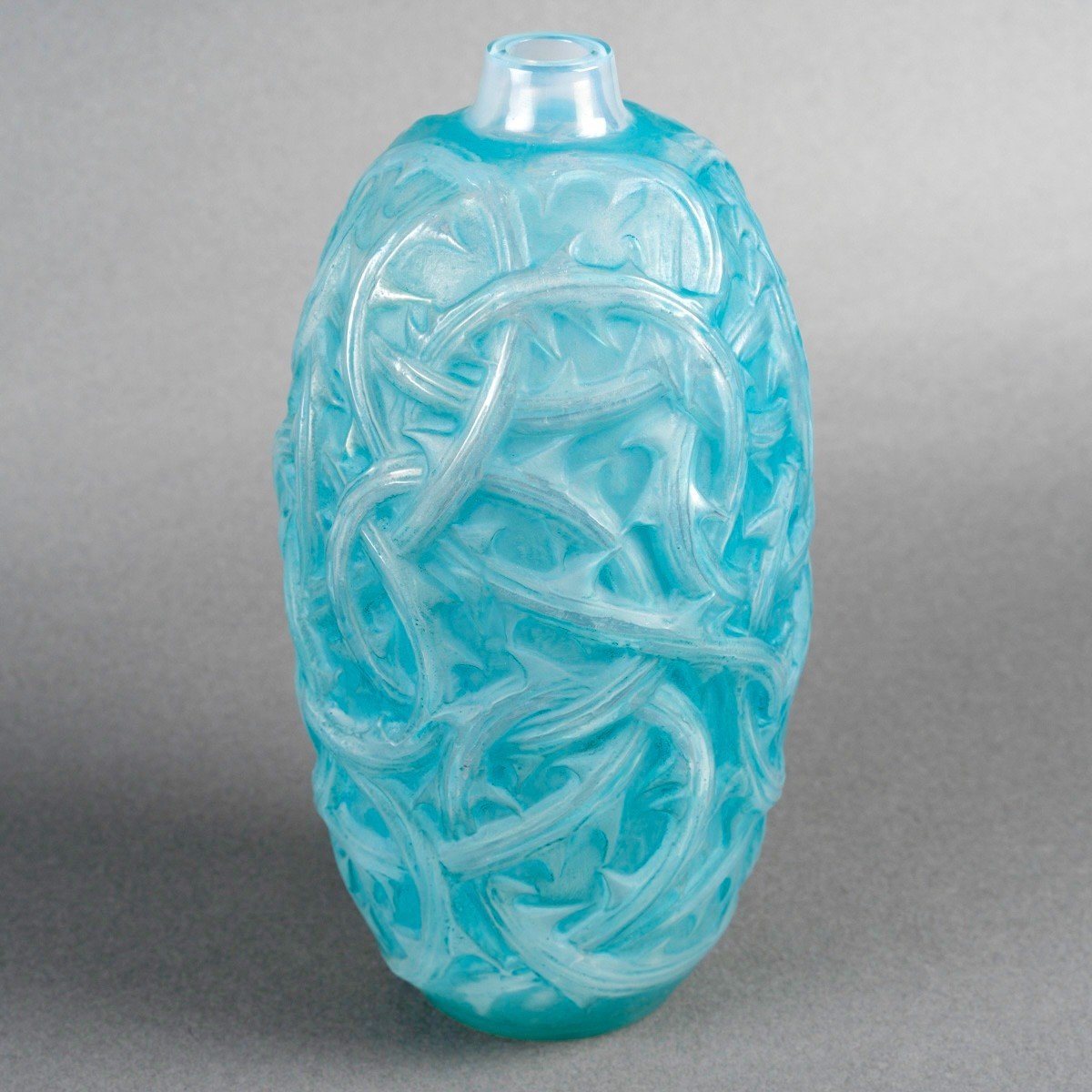 1921 René Lalique - Vase Ronces Verre Opalescent Patiné Bleu-photo-2