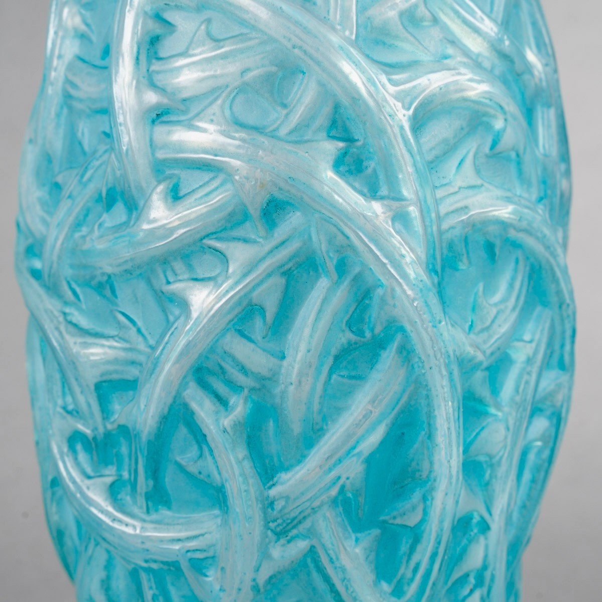 1921 René Lalique - Vase Ronces Verre Opalescent Patiné Bleu-photo-3