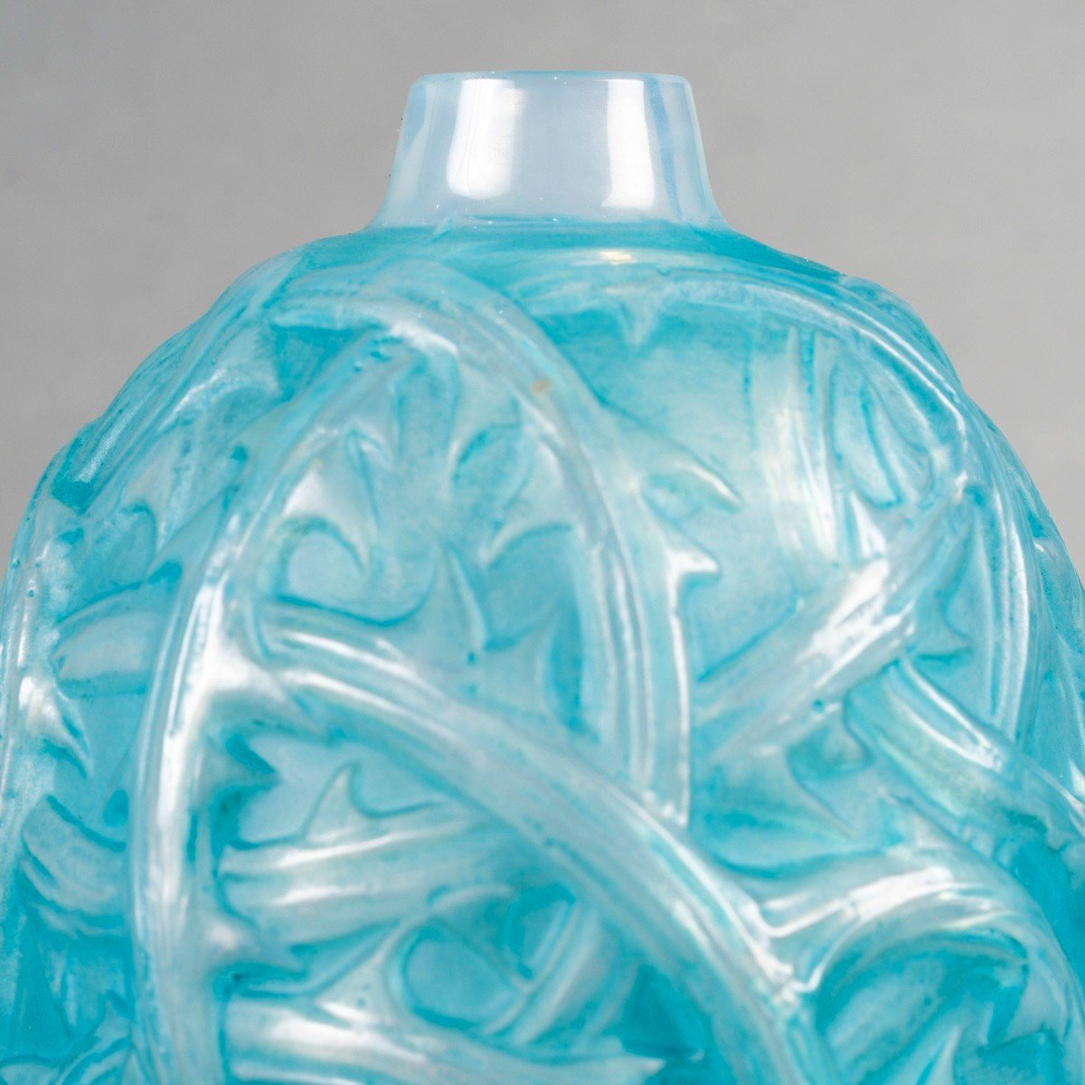 1921 René Lalique - Vase Ronces Verre Opalescent Patiné Bleu-photo-4