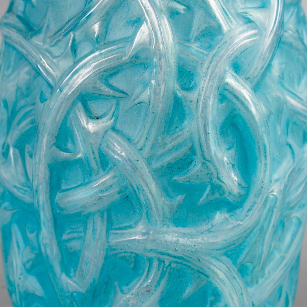 1921 René Lalique - Vase Ronces Verre Opalescent Patiné Bleu-photo-1