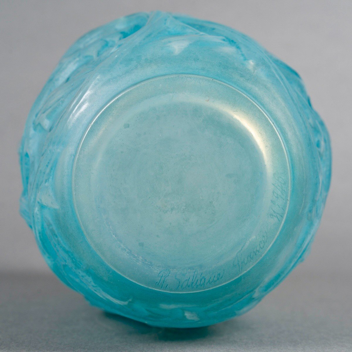 1921 René Lalique - Vase Ronces Verre Opalescent Patiné Bleu-photo-2