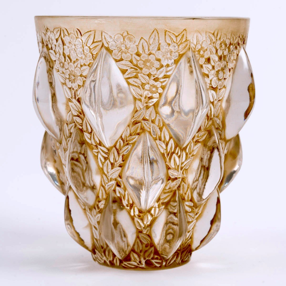 1927 René Lalique - Vase Rampillon Glass With Sepia Patina-photo-2