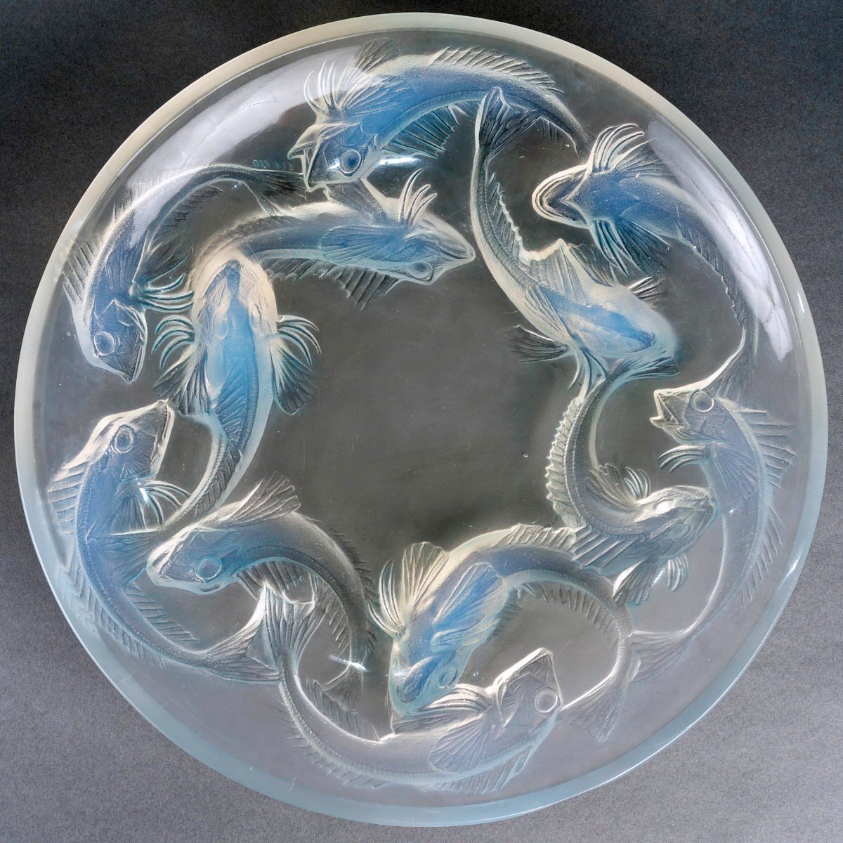 1920 René Lalique - Bowl Plate Martigues Fishes Opalescent Glass -photo-2