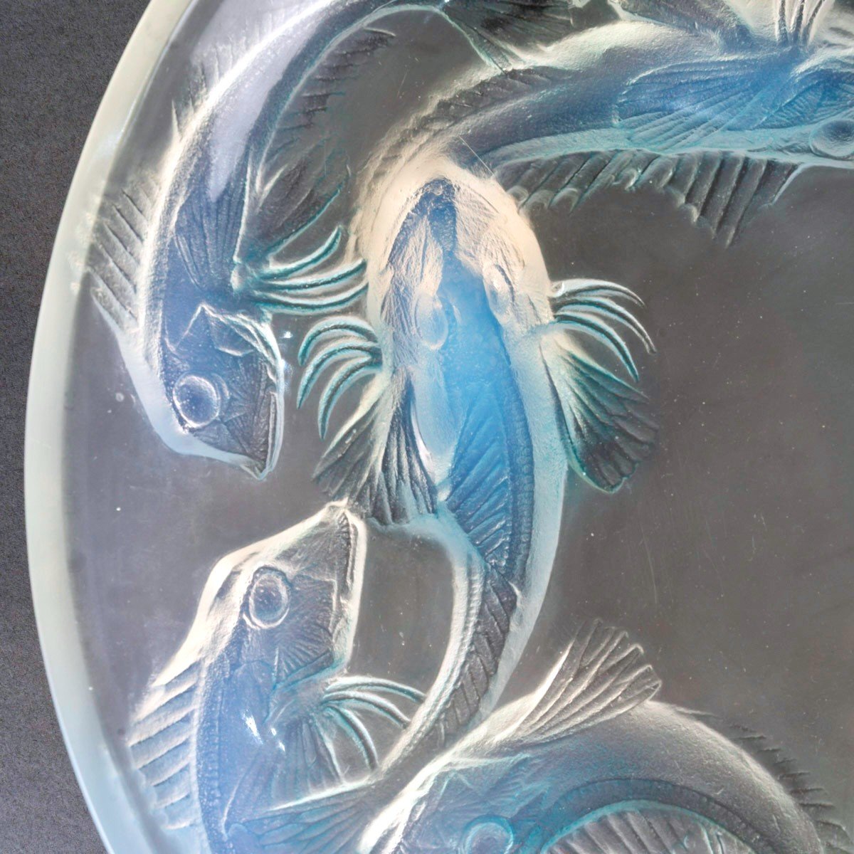 1920 René Lalique - Bowl Plate Martigues Fishes Opalescent Glass -photo-3