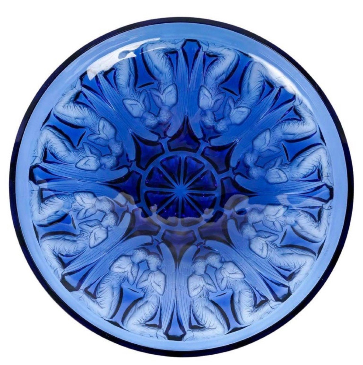 1930 René Lalique - Bowl Anges Angels Navy Blue Glass-photo-2