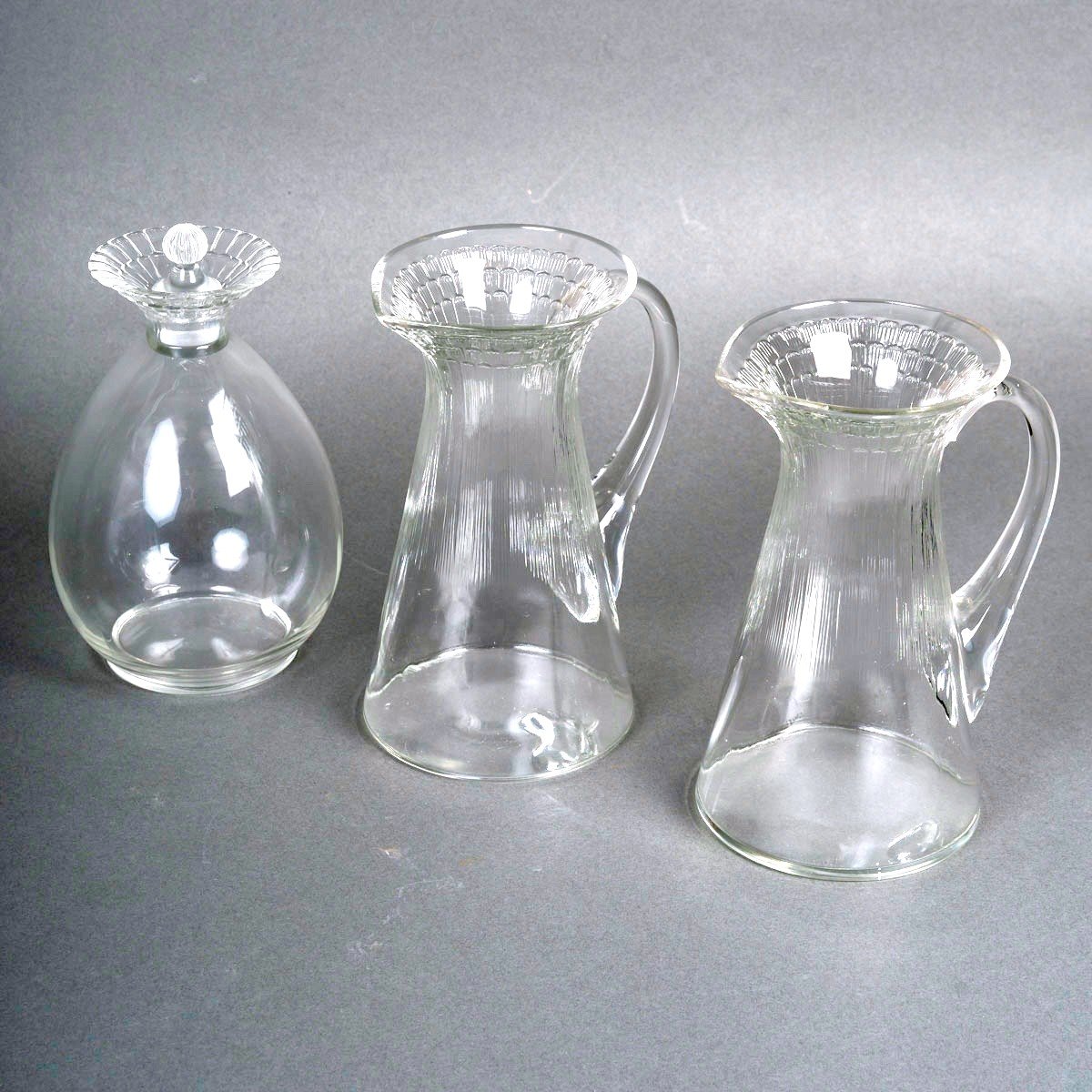 1932 René Lalique - 2 Pitchers And 1 Decanter Art Deco Fleur Flower Glass -photo-2