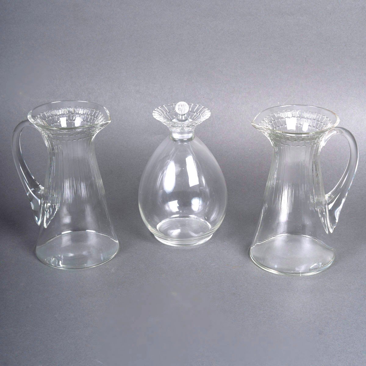 1932 René Lalique - 2 Pitchers And 1 Decanter Art Deco Fleur Flower Glass 