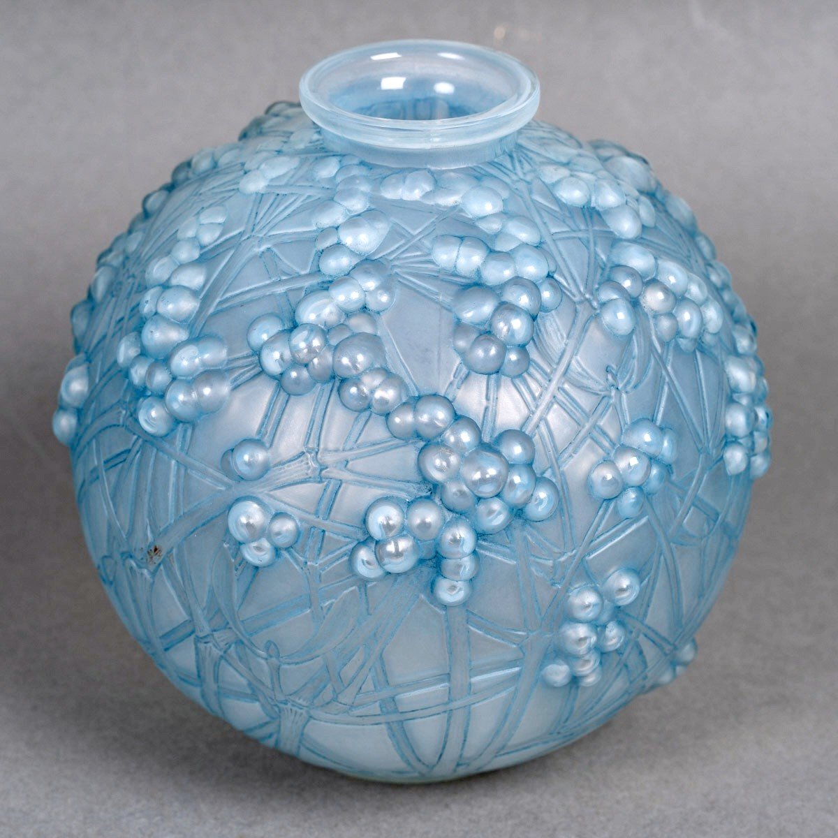 1924 René Lalique - Vase Druide Verre Opalescent Patiné Bleu-photo-2