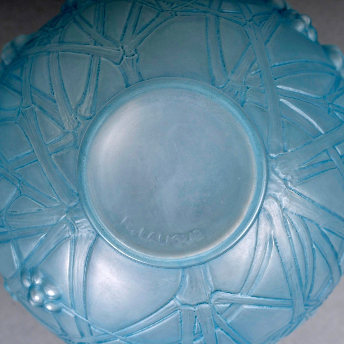 1924 René Lalique - Vase Druide Verre Opalescent Patiné Bleu-photo-4