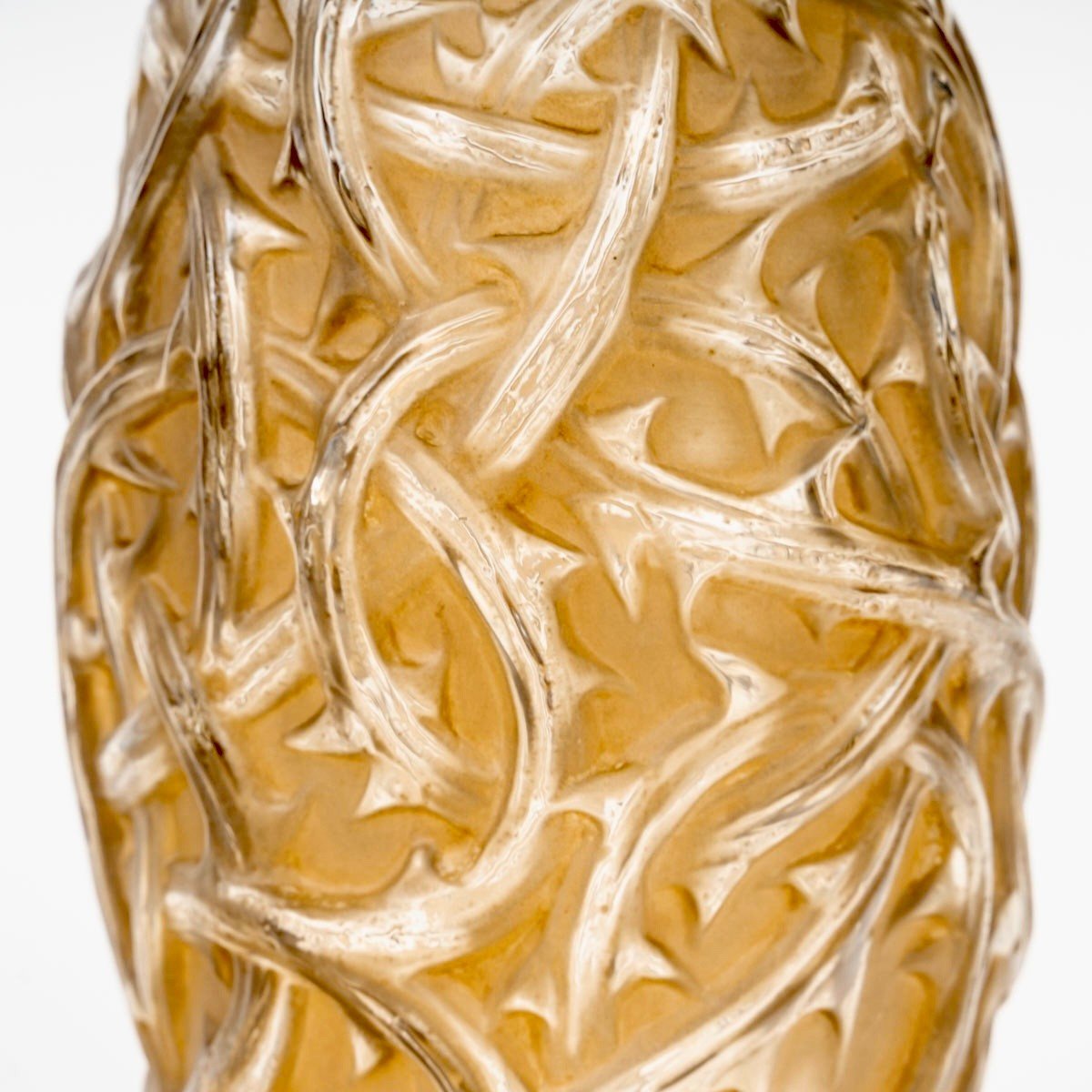 1920 René Lalique - Vase Ronces Verre Blanc Patiné Sépia-photo-3