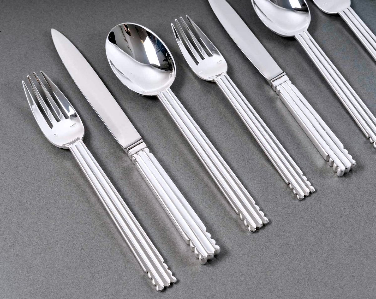 Puiforcat - Art Deco Cutlery Flatware Set Nantes Silver Metal - 98 Pieces-photo-3