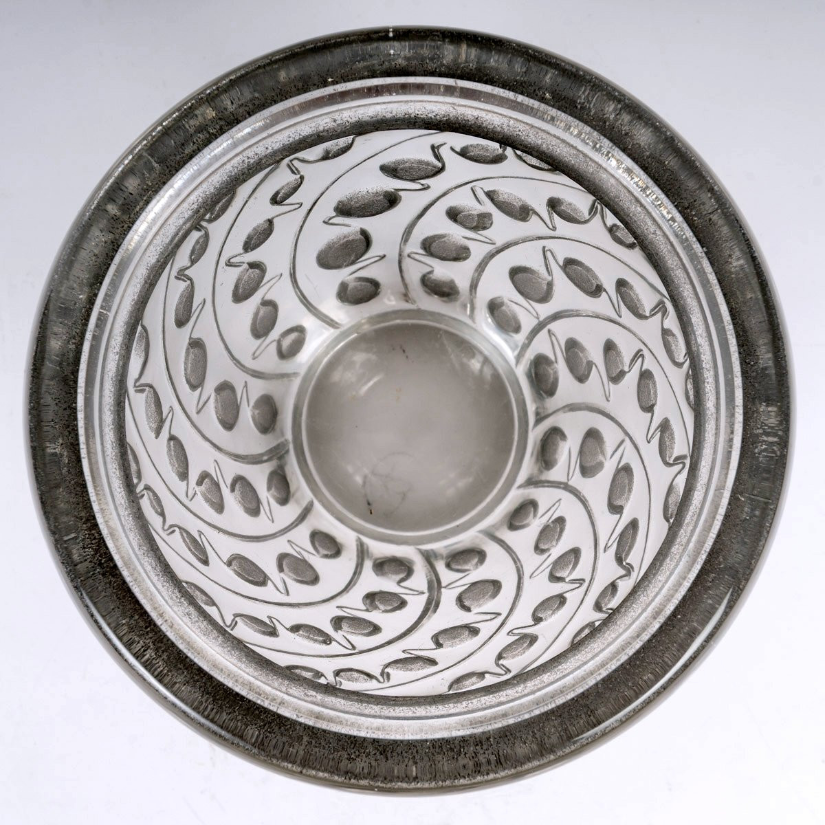 1934 René Lalique - Vase Lemna Verre Blanc Patiné Gris-photo-1