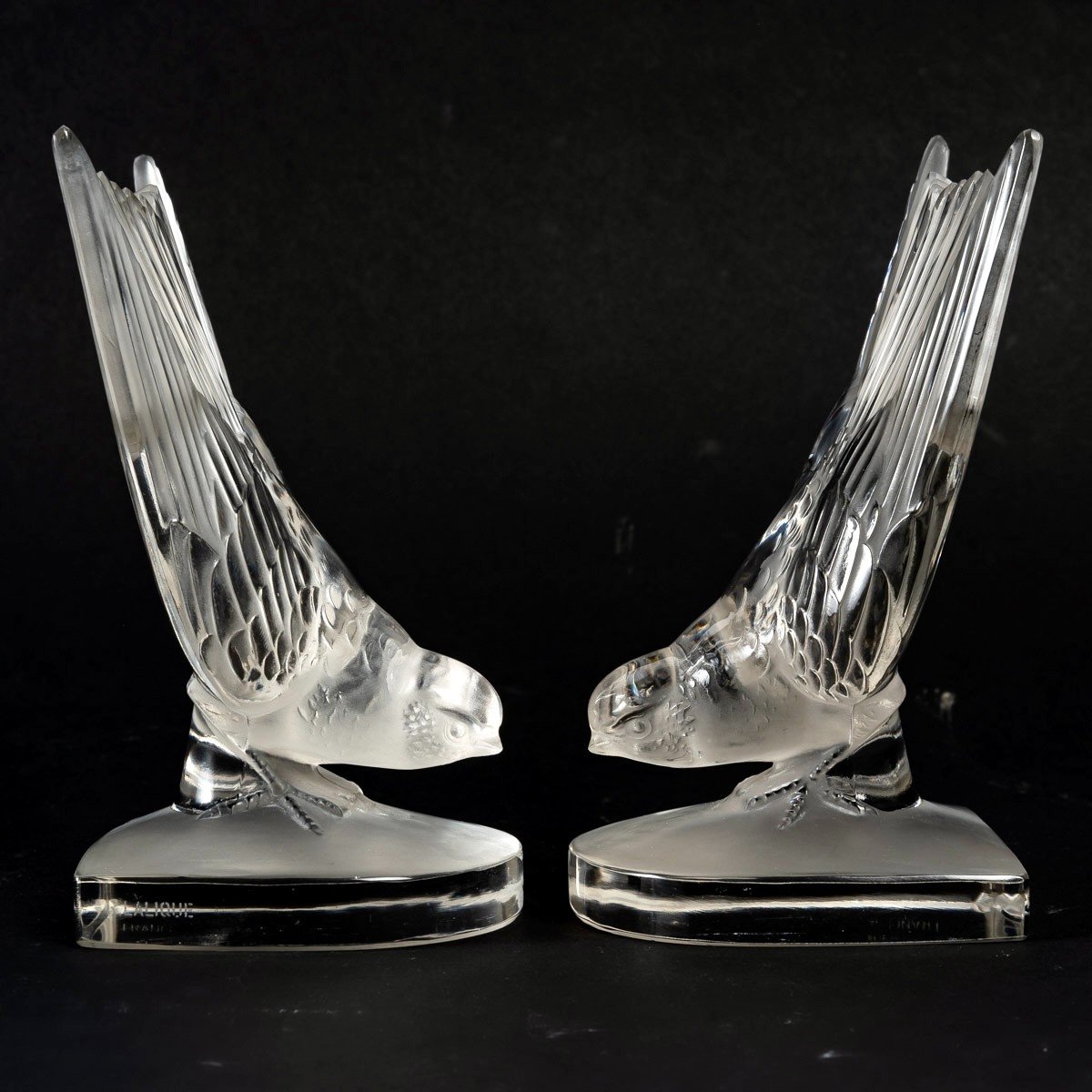 1942 René Lalique - Pair Of Bookends Hirondelles B Frosted Glass-photo-3