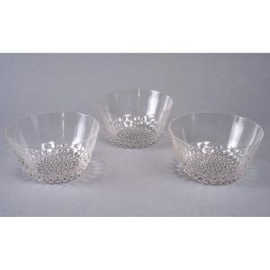 1934 René Lalique - Bowls Cups Cactus Clear Glass With Black Enamel - 3 Pieces