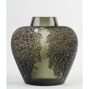 1921 René Lalique - Vase Poivre Pepper Grey Topaz Glass With Black Patina