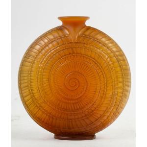 1920 René Lalique - Vase Escargot Verre Butterscotch Patiné Gris