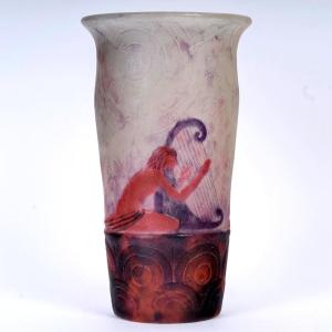 1928 Gabriel Argy Rousseau - Vase Musiciens Grecs Pâte De Verre