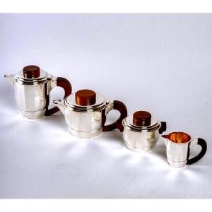 1925 Puiforcat - Tea And Coffee Set In Sterling Silver And Rosewood