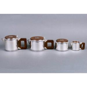 1930 Jean E. Puiforcat - Tea And Coffee Egoiste Set In Sterling Silver And Rosewood