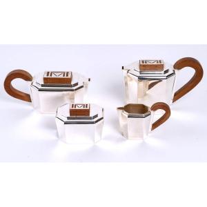 1937 Jean E. Puiforcat - Tea And Coffee Service In Sterling Silver And Walnut