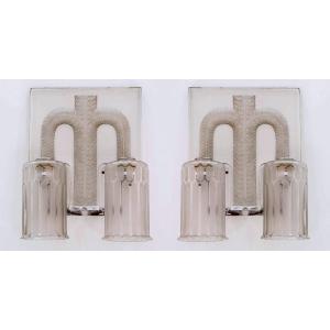 1928 René Lalique - Pair Of Sconces Wall Lights Saint Nabor Glass