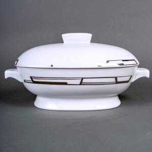 Puiforcat Et Martha Rahm - Art Deco Tureen White Porcelain With Silver Enamel