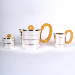 1936 Jean E. Puiforcat - Tea & Coffee Set Epsilon Sterling Silver And Walnut