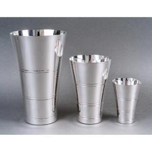 Puiforcat - 3 Modernist Art Deco Nesting Vases Plated Silver