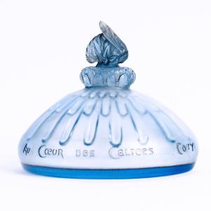 1912 René Lalique - Flacon à Parfum Au Coeur Des Calices Verre Bleu Clair Pour Coty