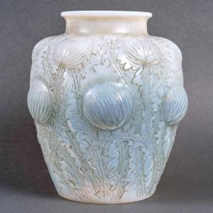 1926 René Lalique - Vase Domrémy Verre Opalescent Patiné Bleu-gris