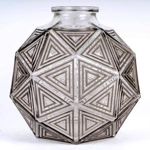 1925 René Lalique - Vase Art Déco Nanking Verre Blanc Patiné Gris 