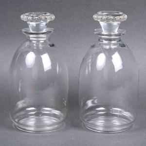 1935 René Lalique - Art Deco Pair Of Decanters Boules Clear Glass