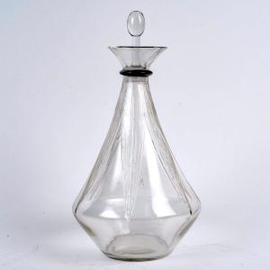 1925 René Lalique - Carafe Art Déco Sélestat Verre Blanc Et Noir